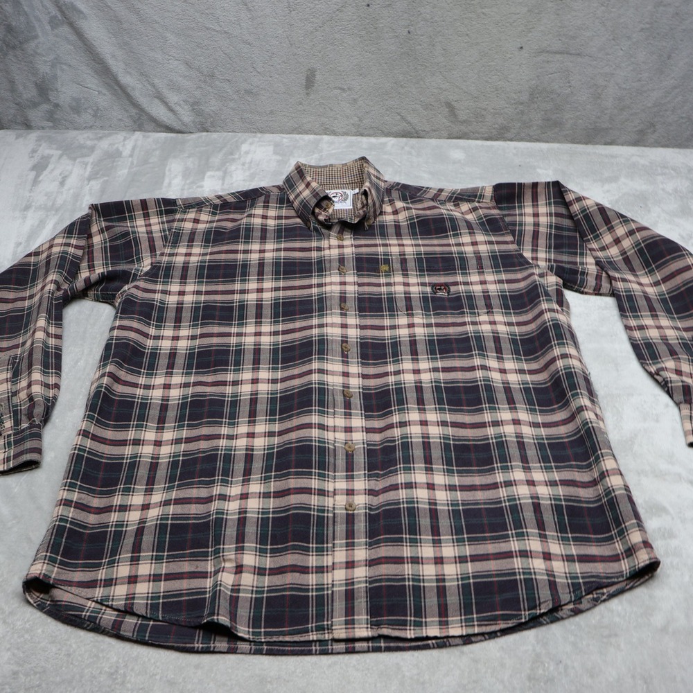 Cinch Shirt Mens Large Brown Plaid Long Sleeve Western Button Down Classic VTG